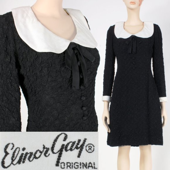 M Vintage 60s ELINOR GAY Peter Pan Goth Mod Dress Simple Wednesday Addams 50s - Picture 1 of 10